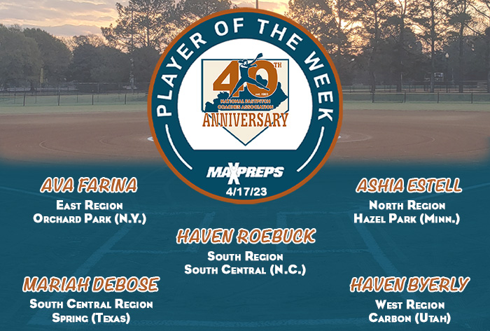 MaxPreps / NFCA National High School Player of the Week, MaxPreps / NFCA High School Player of the Week,Ava Farina, Ashia Estell, Haven Roebuck, Mariah DuBose, Haven Byerly