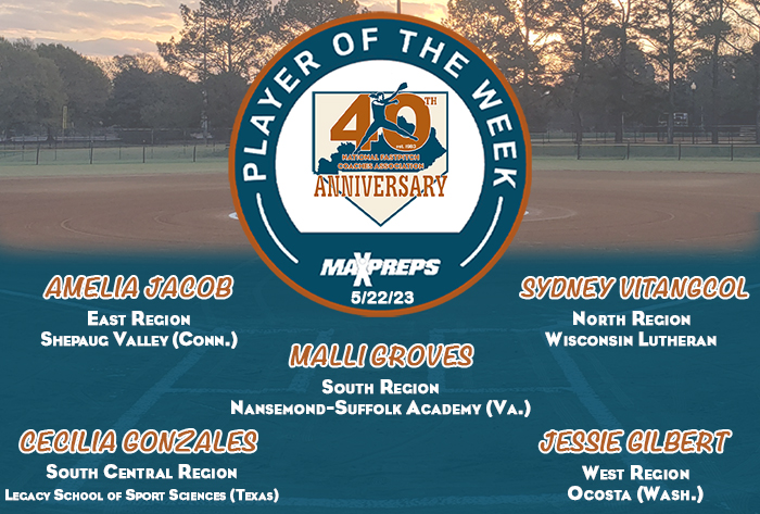 MaxPreps / NFCA National High School Player of the Week, MaxPreps /NFCA High School Player of the Week, nfca, maxpreps, Amelia Jacob, Sydney Vitangcol, Malli Groves, jessie Gilbert, Cecilia Gonzales