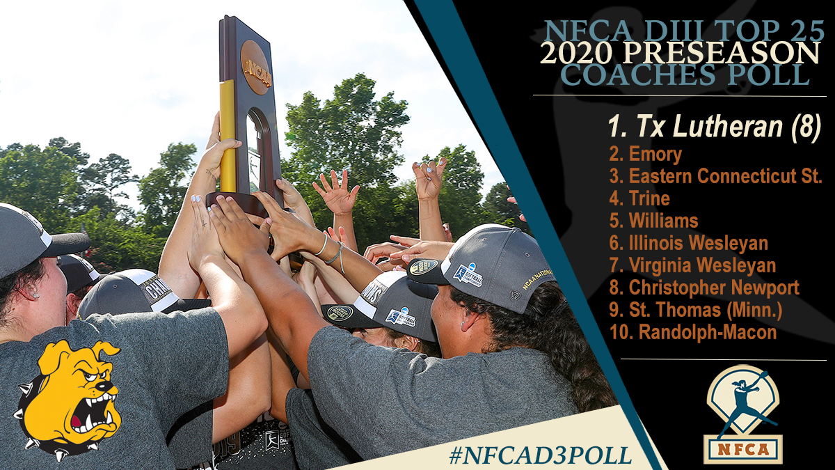 NFCA, Division III, D3, NCAA, poll, top 25, coaches, softball, fastpitch