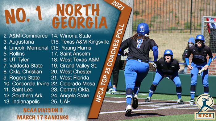 North Georgia, nfca, nfca dii top 25 coaches poll,  nfca dii poll