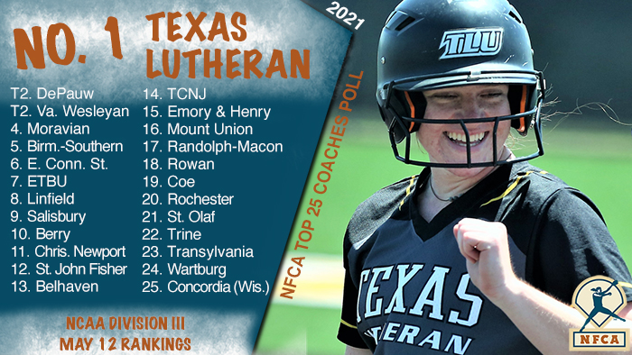 NFCA, Division III, D3, NCAA, poll, top 25, coaches, softball, fastpitch, University, College