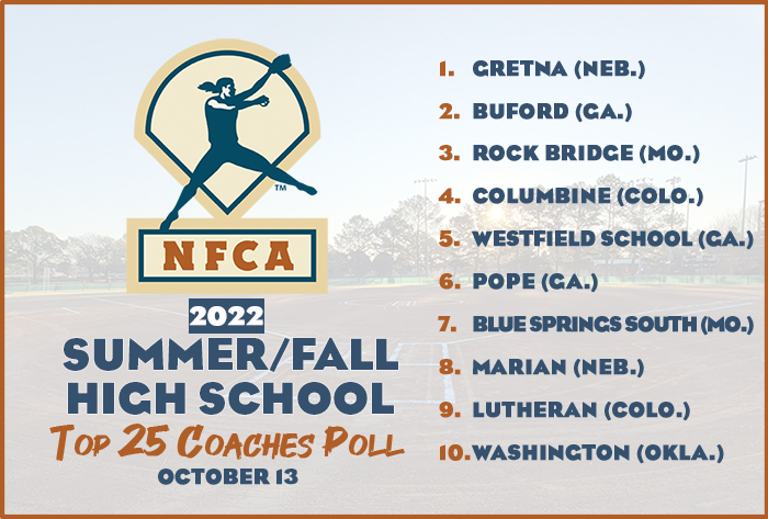 NFCA, high school, poll, top 25, coaches, fall, softball, fastpitch