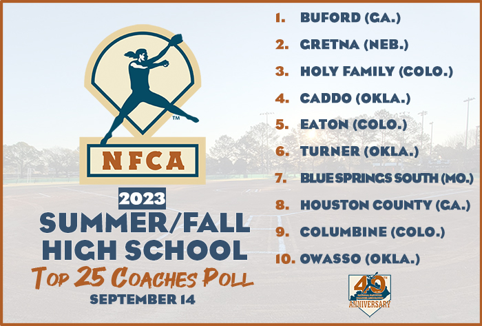 NFCA, high school, poll, top 25, coaches, summer, fall, softball, fastpitch, 2023