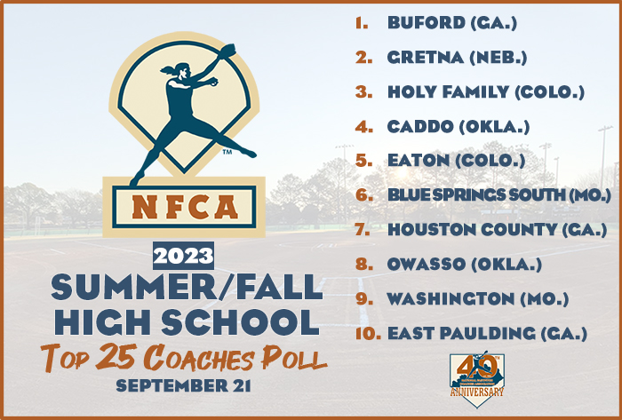 NFCA, high school, poll, top 25, coaches, summer, fall, softball, fastpitch, 2023