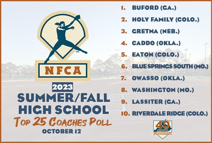 NFCA, high school, poll, top 25, coaches, summer, fall, softball, fastpitch, 2023