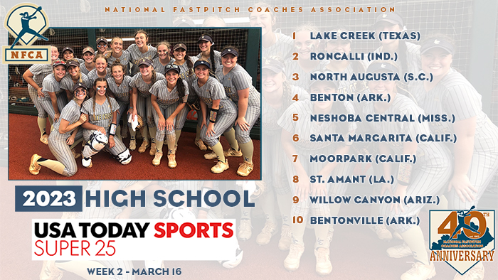 NFCA, high school, poll, top 25, coaches, softball, fastpitch, ranking, spring, USA Today, sports, super 25, 2023