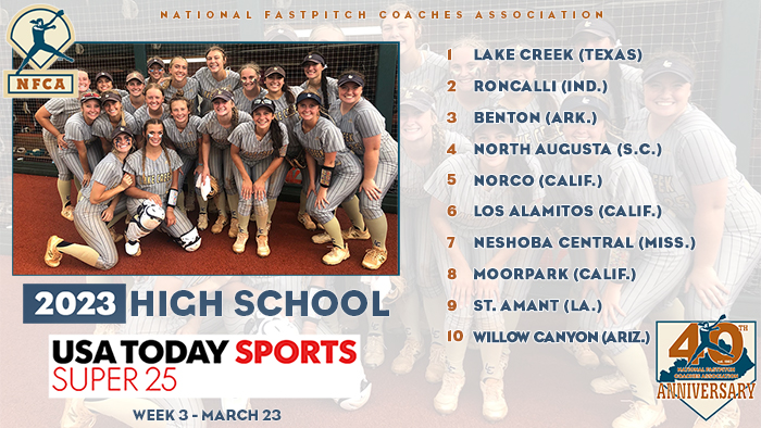 NFCA, high school, poll, top 25, coaches, softball, fastpitch, ranking, spring, USA Today, sports, super 25, 2023