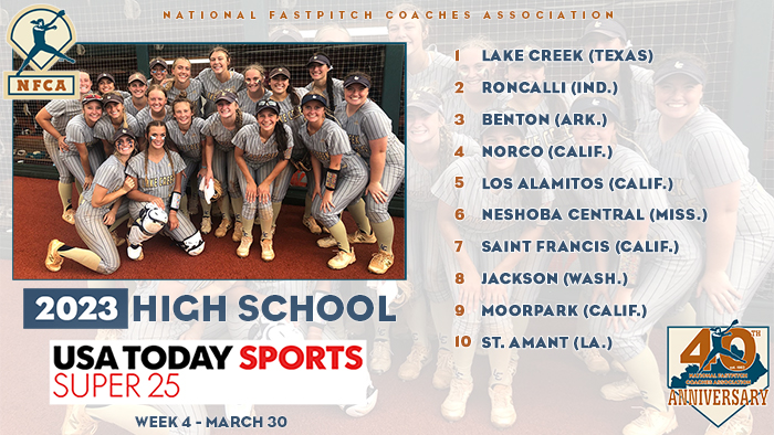 NFCA, high school, poll, top 25, coaches, softball, fastpitch, ranking, spring, USA Today, sports, super 25, 2023