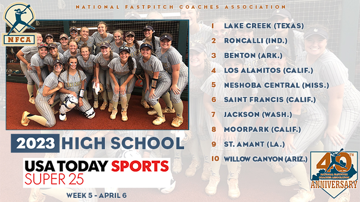 NFCA, high school, poll, top 25, coaches, softball, fastpitch, ranking, spring, USA Today, sports, super 25, 2023