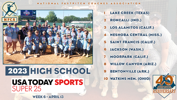 NFCA, high school, poll, top 25, coaches, softball, fastpitch, ranking, spring, USA Today, sports, super 25, 2023
